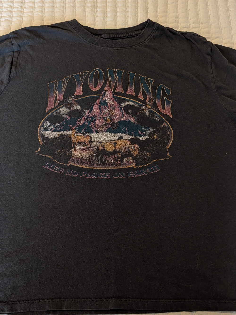 Mighty Fine Wyoming Graphic Black Tee with Multicolor Print